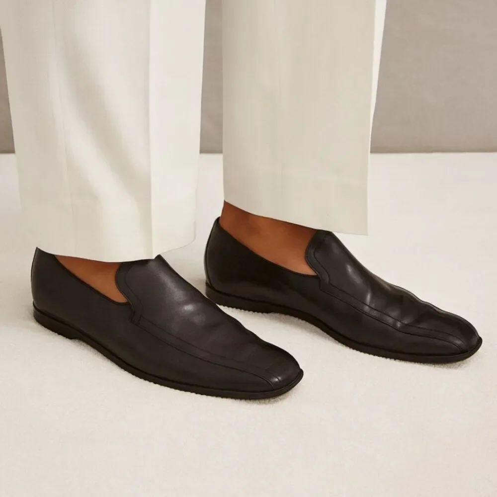 Gucci Black Leather Slip On Slide Loafers Shoes  Mens Size 9
